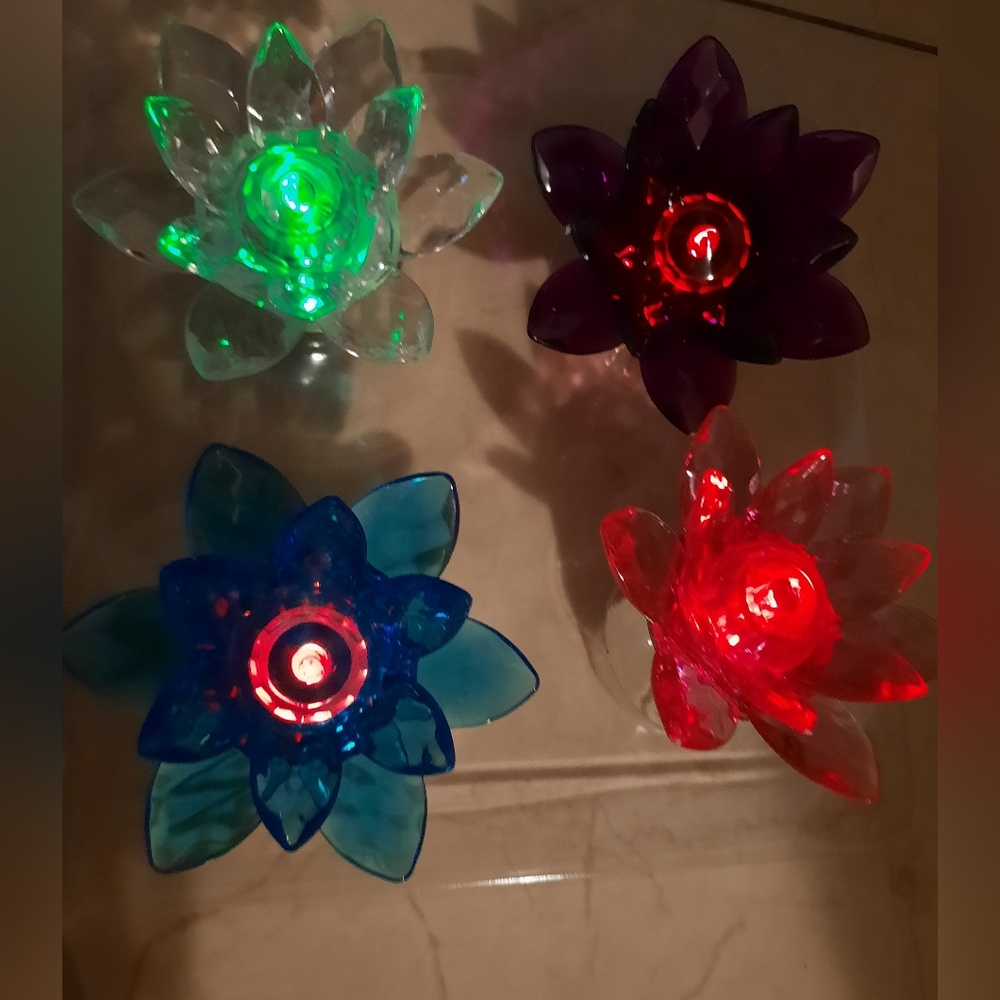 Colorful LED Flower Lights Lot of Four Color Changing Patio or Party Decorations